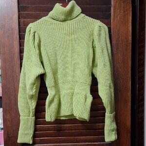 Spring Green Edwardian-style Turtleneck Sweater